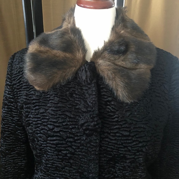 Faux Fur Collar Acetate Velour Evening Coat - Picture 2 of 12